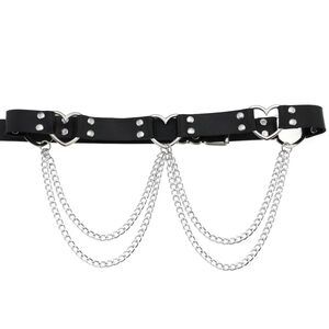 9798 Black Pu Simulated Leather Rivets Love Heart Ring 2-layer Chain